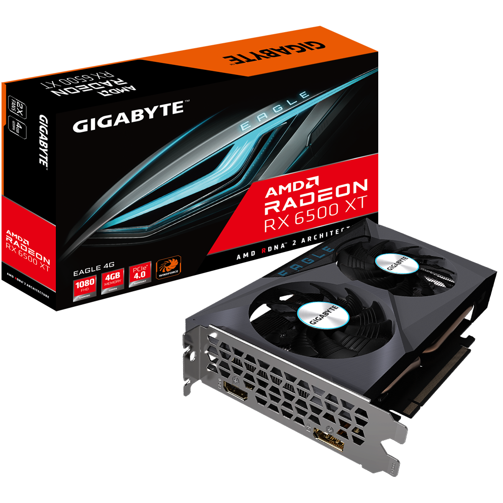 GIGABYTE RX 6500 XT EAGLE RADEON 4GB DDR6 128 bit RGB LED AMD Radeon Ekran Kartı
