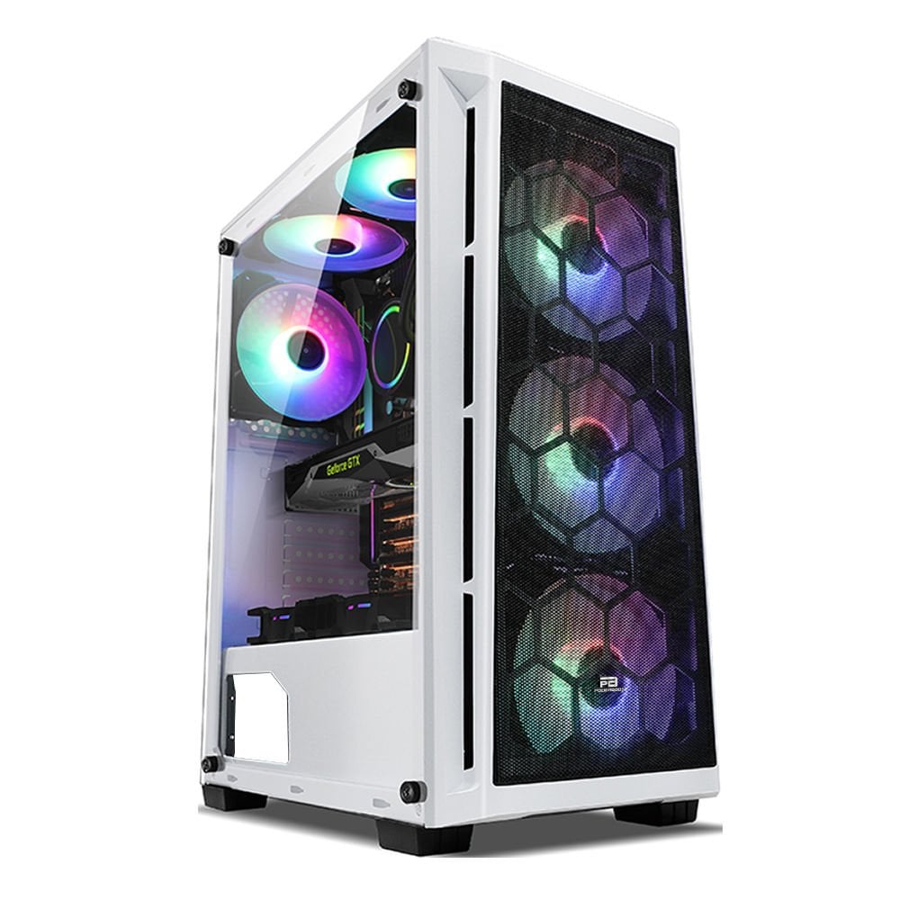 PowerBoost PB-T001BW Full Beyaz Mesh Panel RGB fan kasa  (PSU Yok)