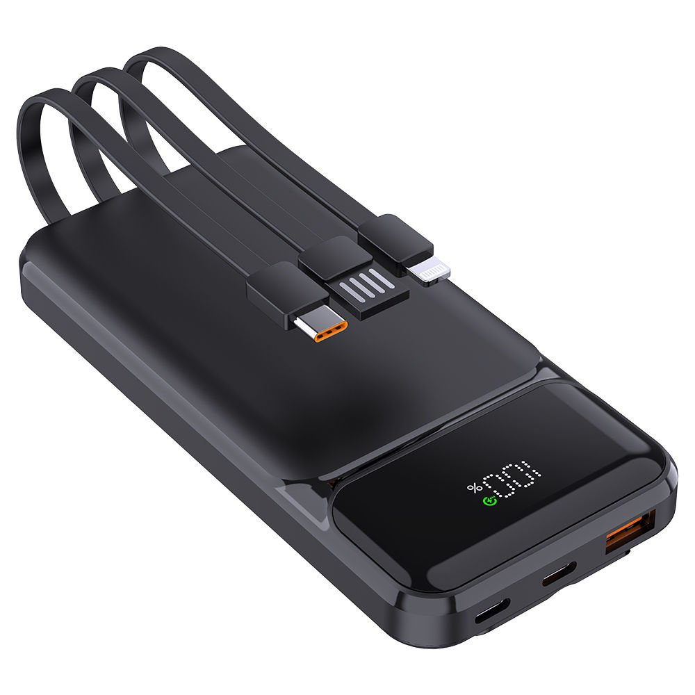 PowerBoost NIGHT 135B 10000mAh 22.5W Dahili Kablo LCD GizliLED Siyah Taşınabilir Şarj Cihazı Powerbank