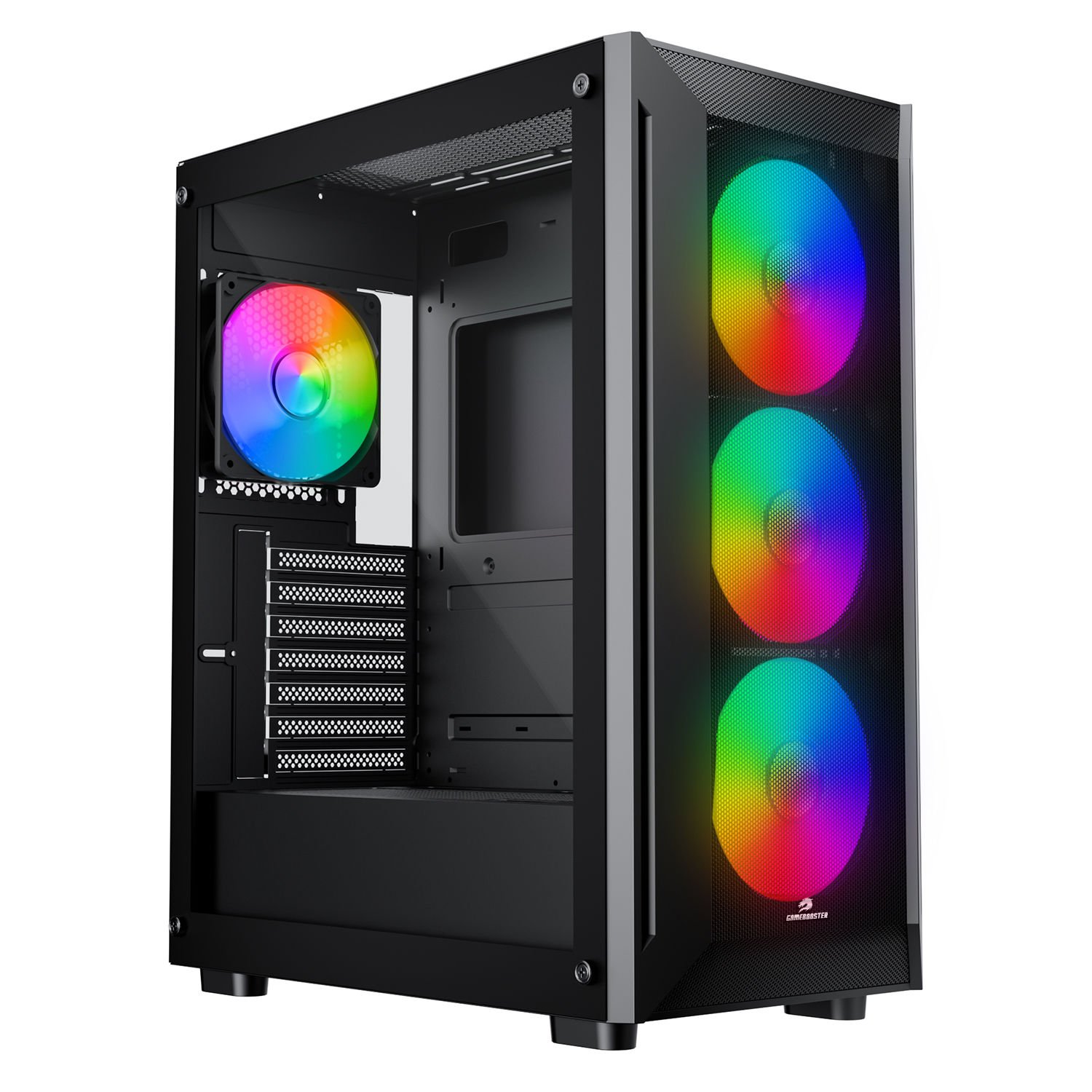 GameBooster RAIDER E651B 650W 80+ WHITE USB 3.0 Mesh 4*Rainbow Fanlı Mid-T E-ATX Gaming Siyah Kasa