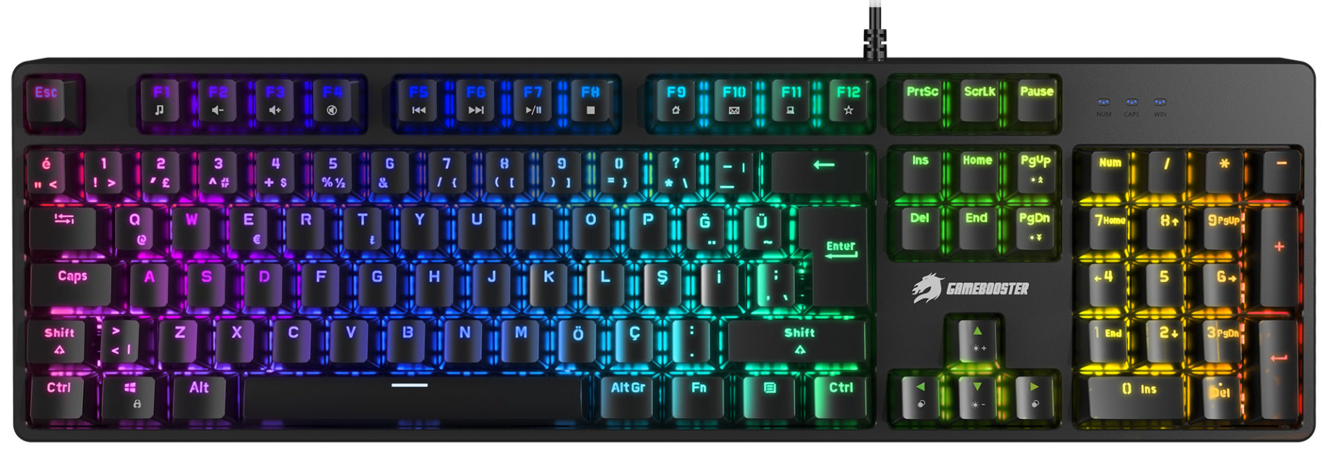 GameBooster G24B Enigma Rainbow Aydınlatmalı Red Switch Mekanik Siyah Oyun Klavyesi