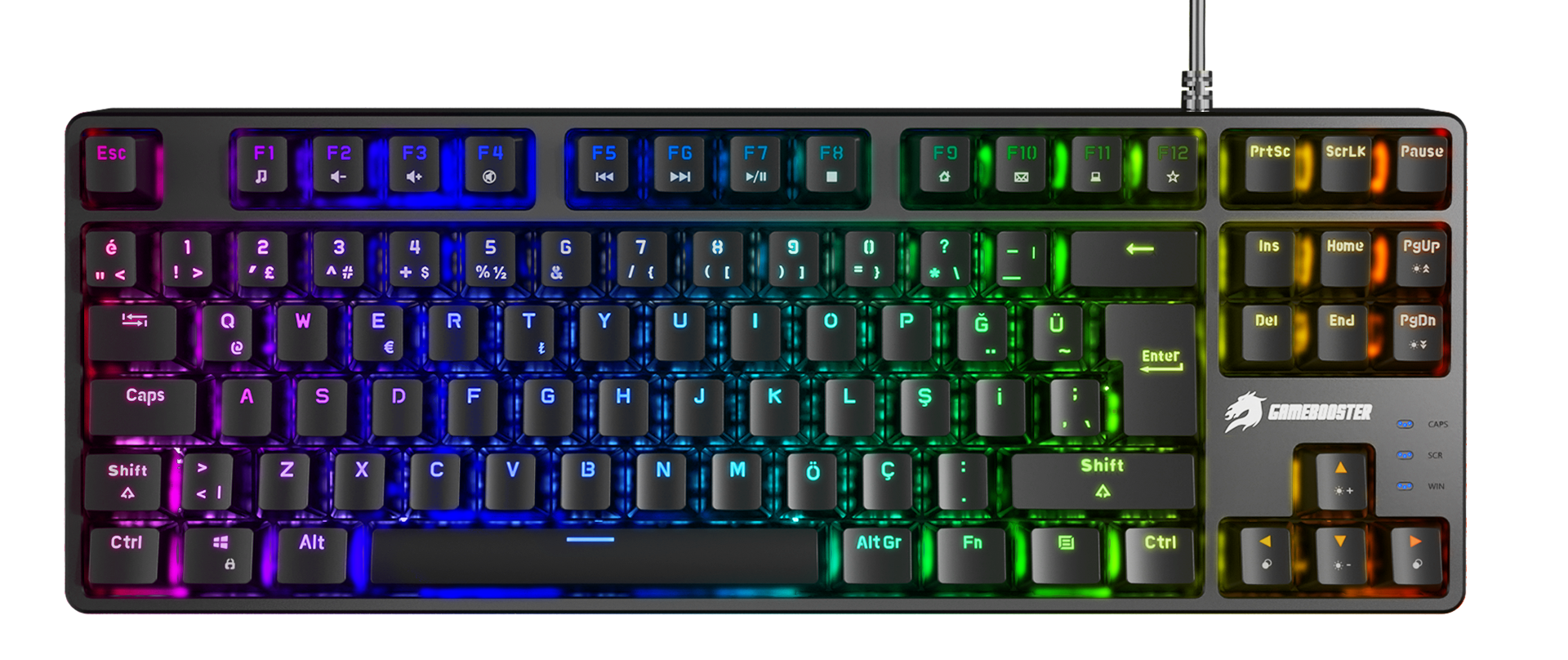 GameBooster G23B Enigma TKL Rainbow Aydınlatmalı Red Switch Mekanik Siyah Oyun Klavyesi