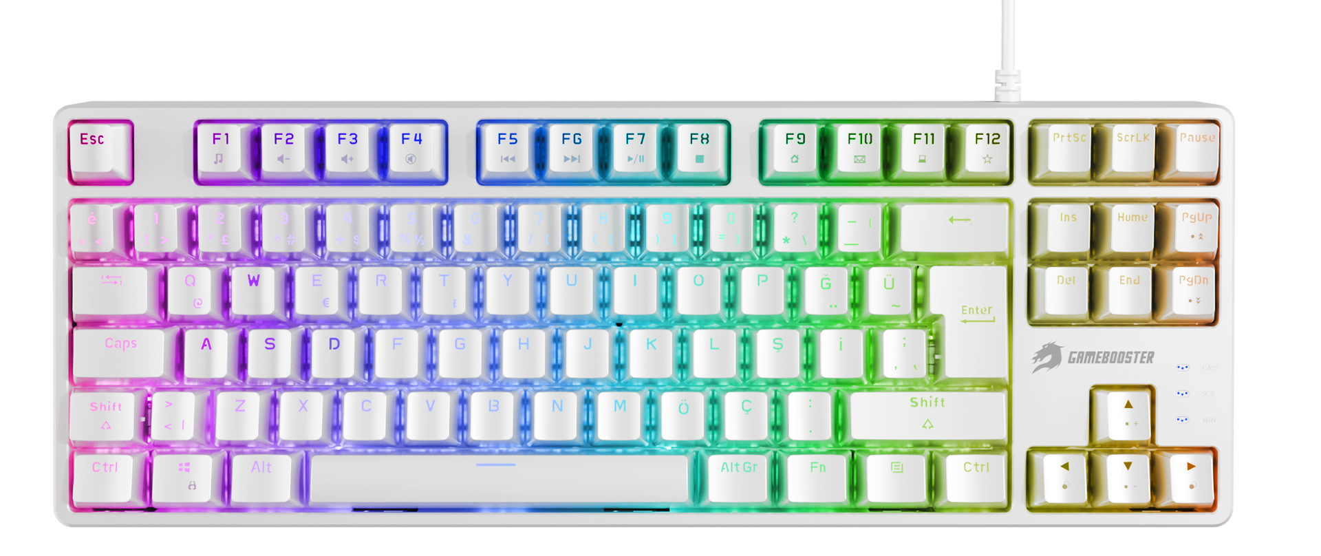 GameBooster G23W Enigma TKL Rainbow Aydınlatmalı Red Switch Mekanik Beyaz Oyun Klavyesi
