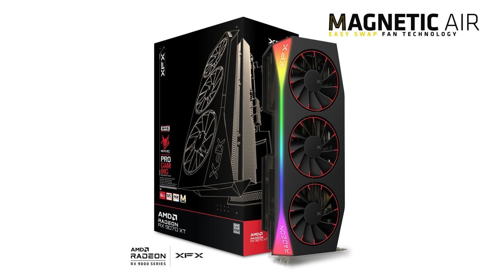 XFX MERCURY RADEON RX 9070 XT MAGNETIC AIR OC 16GB RGB GDDR6 256Bit Ekran Kartı
