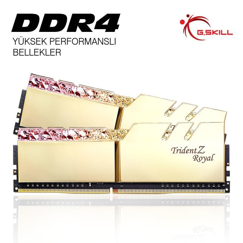 GSKILL Trident Z Royal Gold RGB DDR4-3600Mhz CL14 32GB (2X16GB) DUAL (14-14-14-34) 1,45V Bellek Kiti