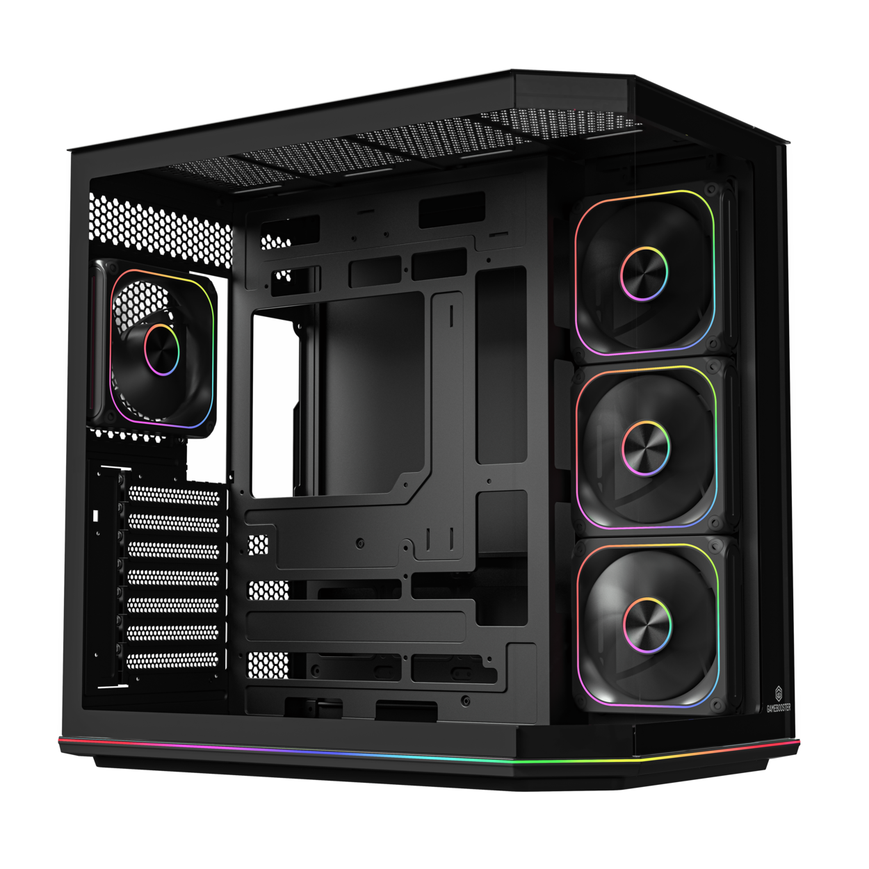 GameBooster NYVRA SYNC EDGE 4*ARGB PWM ARGB Şerit SeaView Siyah Gaming Kasa (PSU YOK)