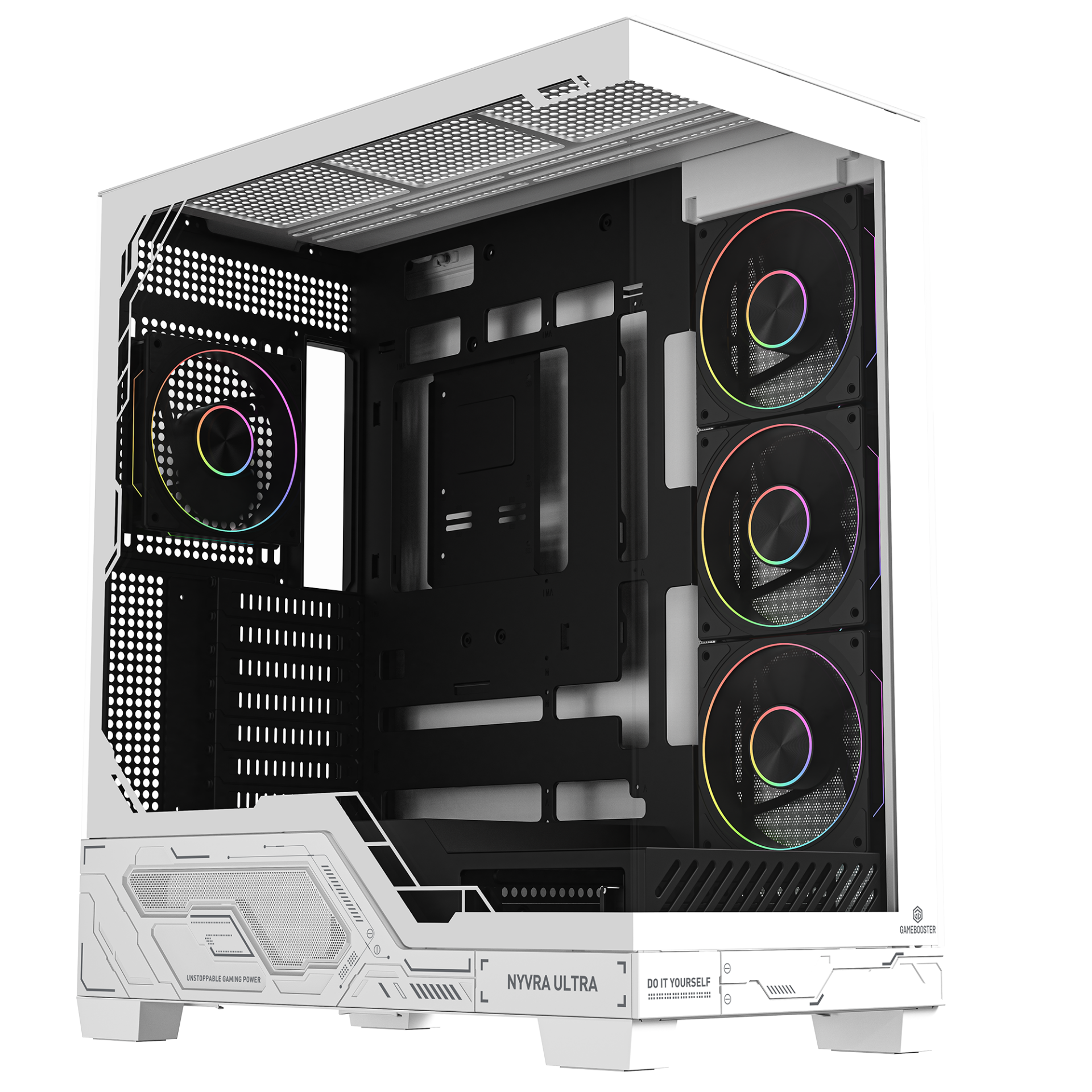 GameBooster NYVRA ULTRA Type-C 4*ARGB PWM Fan ATX Tower SeaView Siyah&Beyaz Gaming Kasa (No PSU)